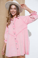 Washed Long Sleeves Denim Dress