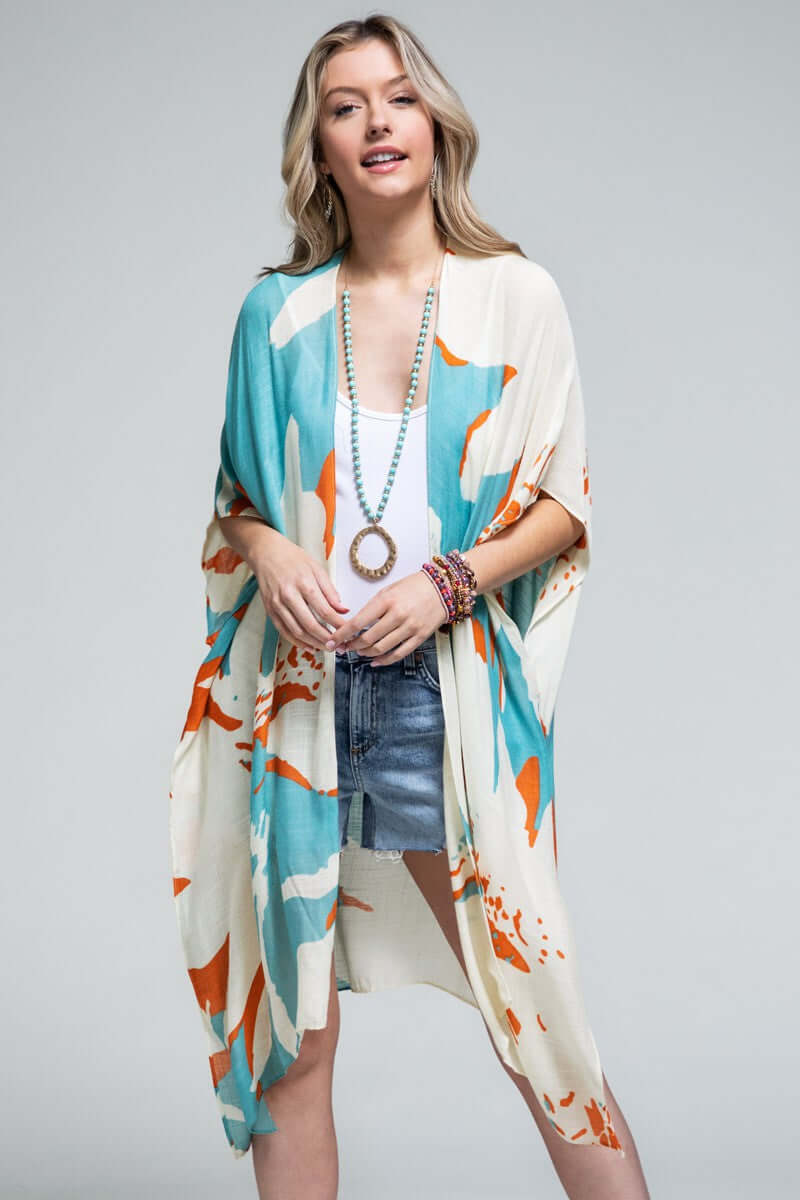 Ocean Bloom Kimono Wrap Aquamarine, Clothing, $ 36.00, A Moment Of Now™