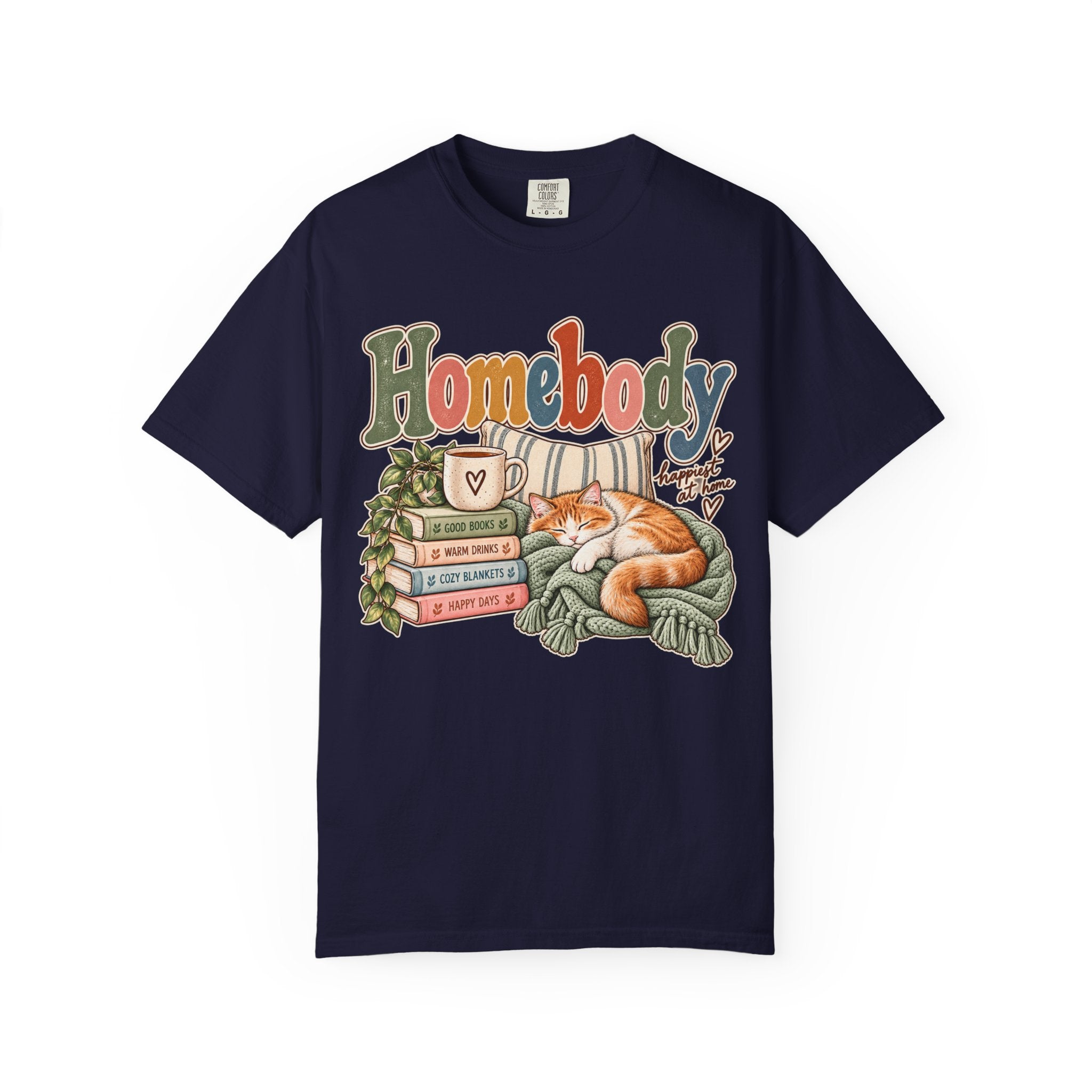 Homebody T-Shirt — Cozy Cat, Books & Coffee Comfort Colors® Tee