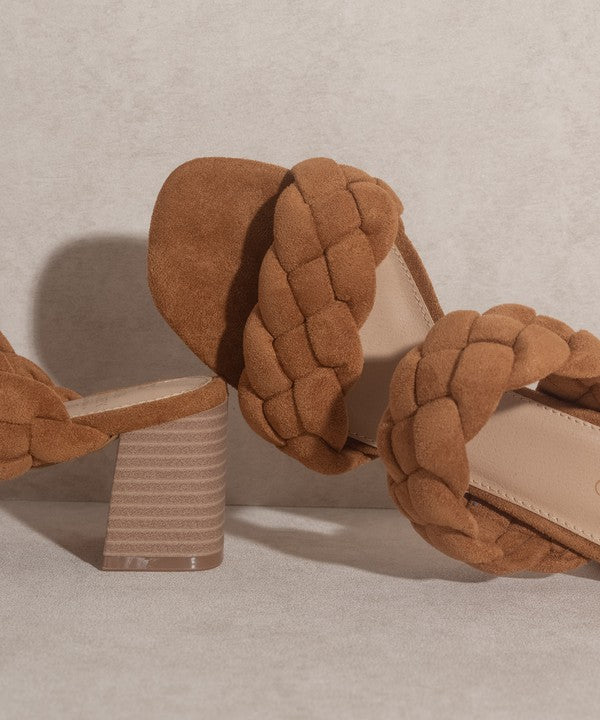 OASIS SOCIETY Heaven - Camel Brown Casual Braided Heels Sandals