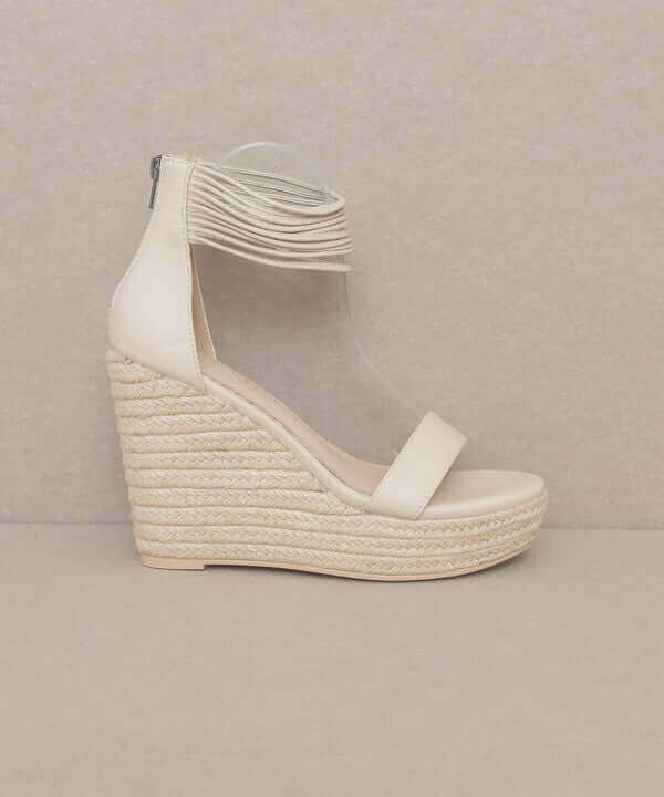 Oasis Society Rosalie - Beige Layered Ankle Wedges Sandals