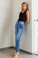 Super High Rise Straight W/Contrast and Hem Detail Jeans