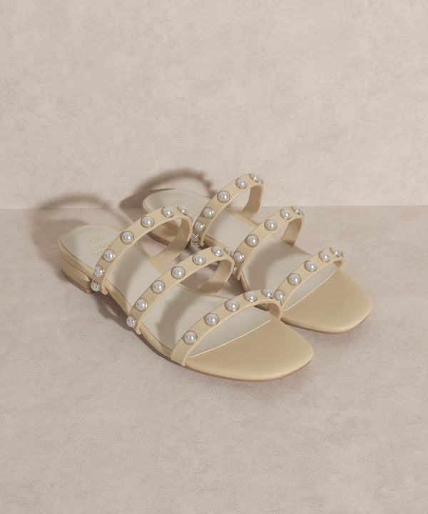 Shop OASIS SOCIETY Valerie - Womens Butter Nude Pearl Flat Sandals , Sandals, USA Boutique