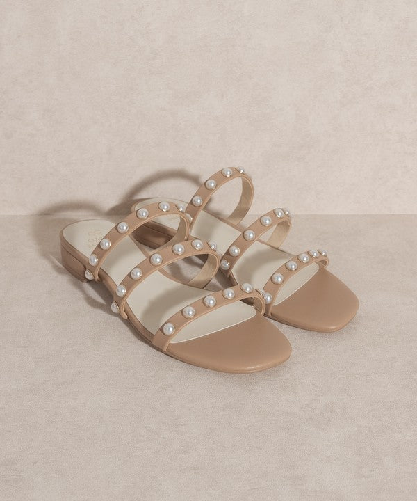Shop OASIS SOCIETY Valerie - Womens Butter Nude Pearl Flat Sandals , Sandals, USA Boutique