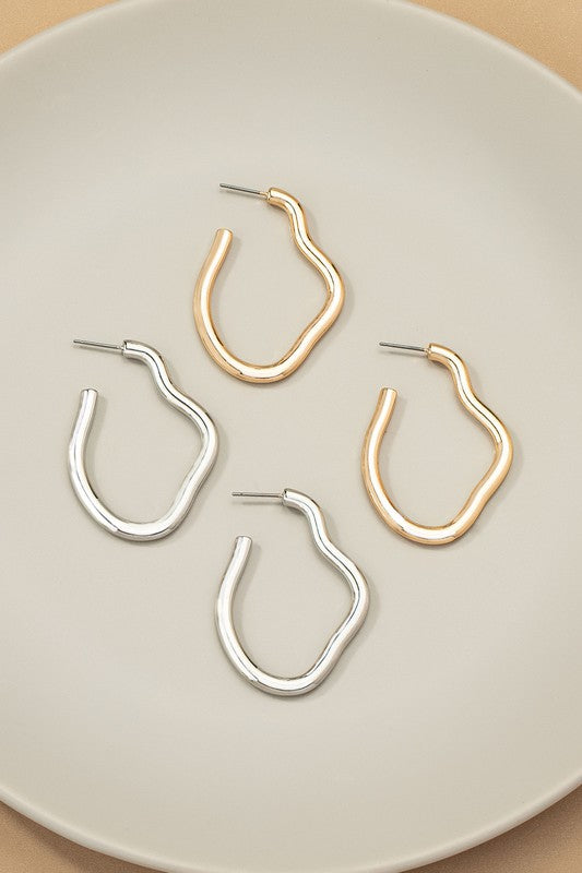 Gold Plated Irregular Shape Metal Hoop Earrings