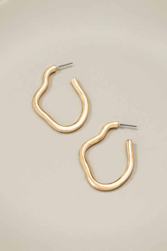 Gold Plated Irregular Shape Metal Hoop Earrings