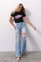 90s Vintage Light Denim Distressed Flare Jeans