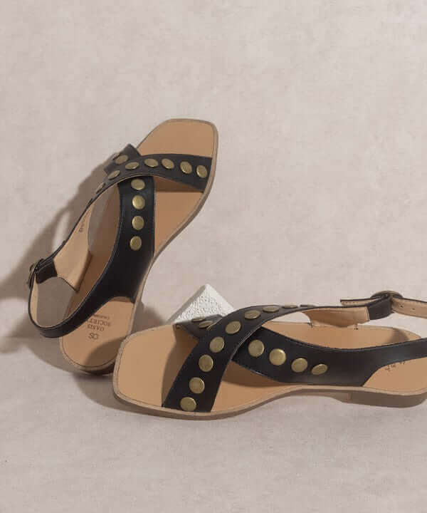 OASIS SOCIETY Kylie - Black Tan Studded Cross Band Summer Sandals, Oasis Society, A Moment Of Now