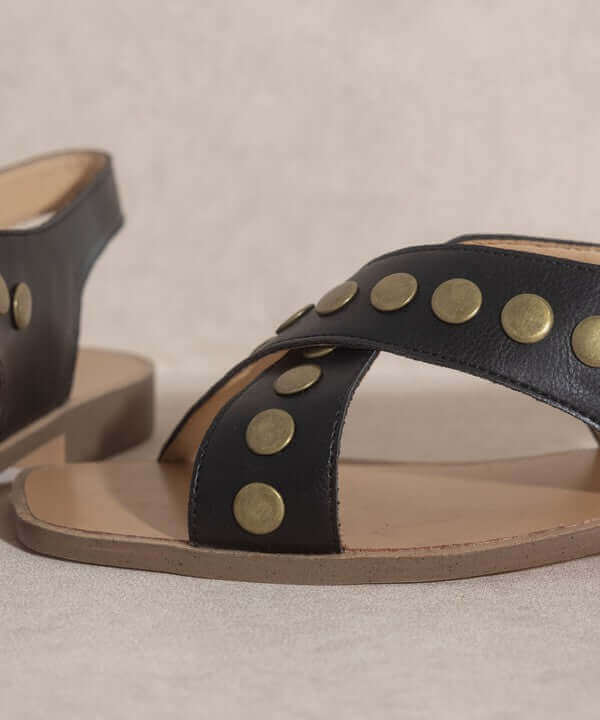 OASIS SOCIETY Kylie - Black Tan Studded Cross Band Summer Sandals, Oasis Society, A Moment Of Now