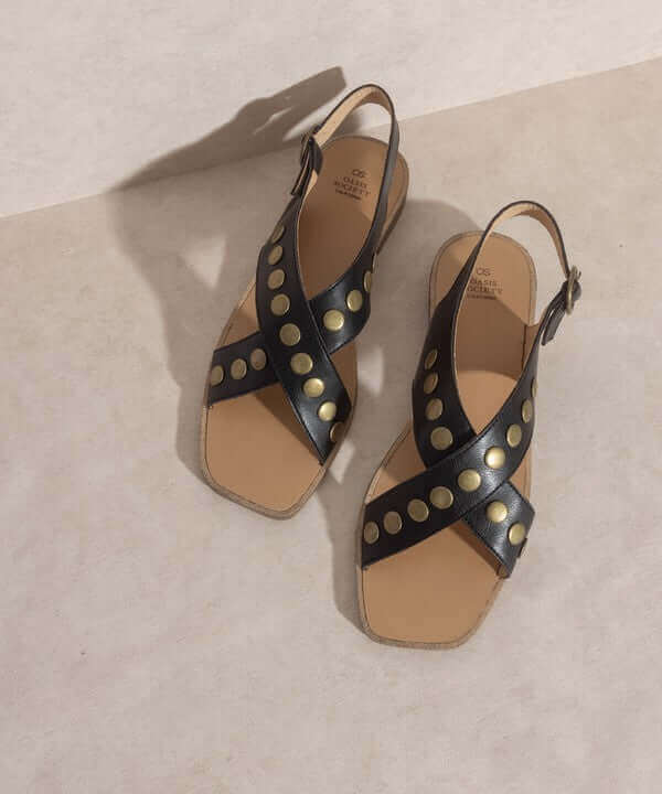 OASIS SOCIETY Kylie - Black Tan Studded Cross Band Summer Sandals, Oasis Society, A Moment Of Now