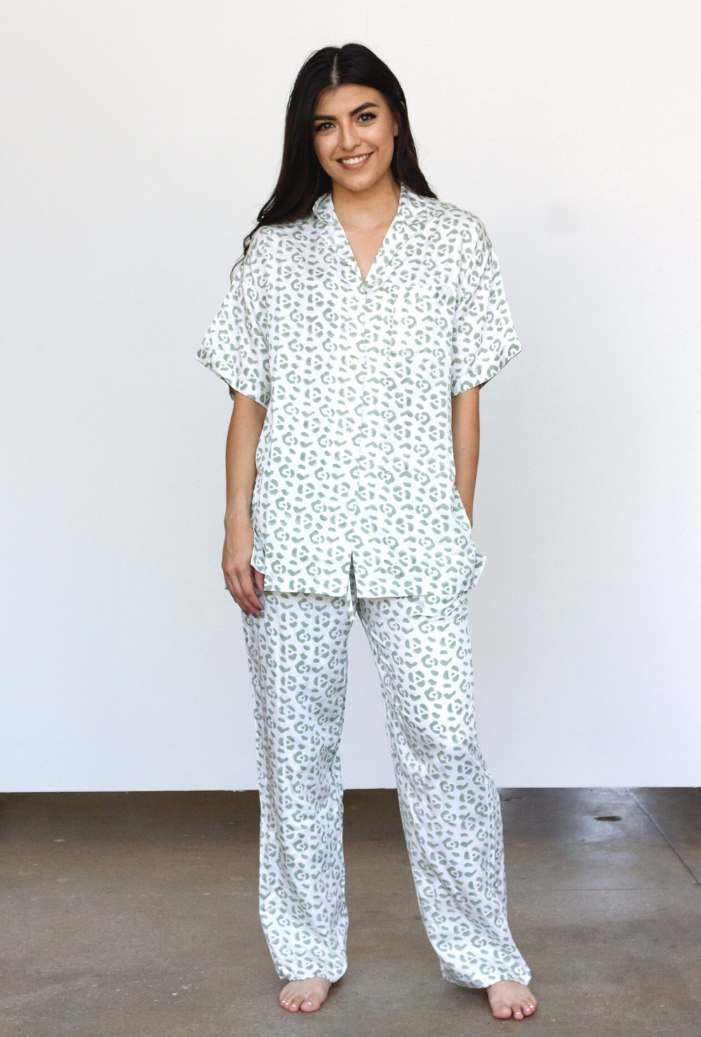 Leopard Pajama Modal Set in Cream + Sage | Boutique In USA, PJs, $ 138.00, A Moment Of Now™