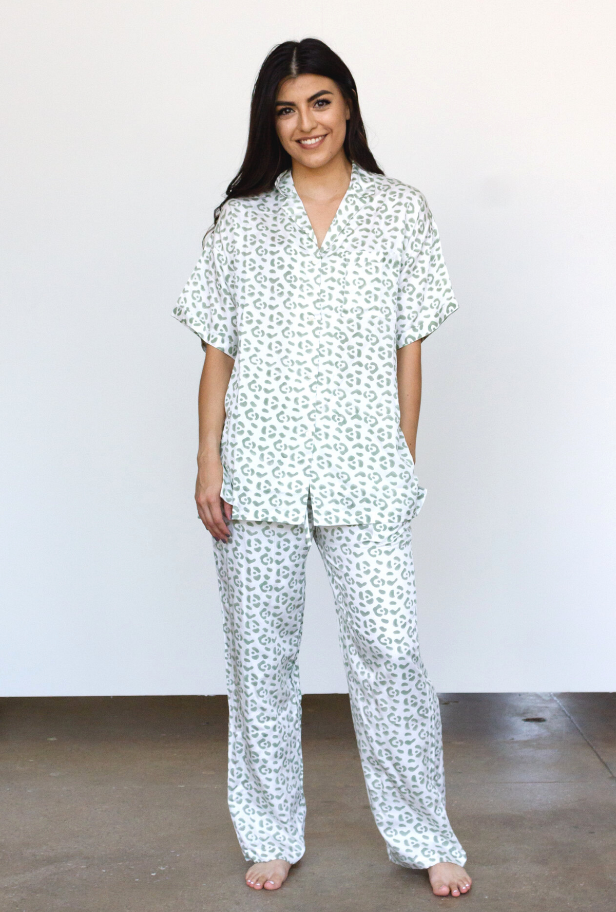 Leopard Pajama Modal Set in Cream + Sage | Boutique In USA, PJs, $ 138.00, A Moment Of Now™