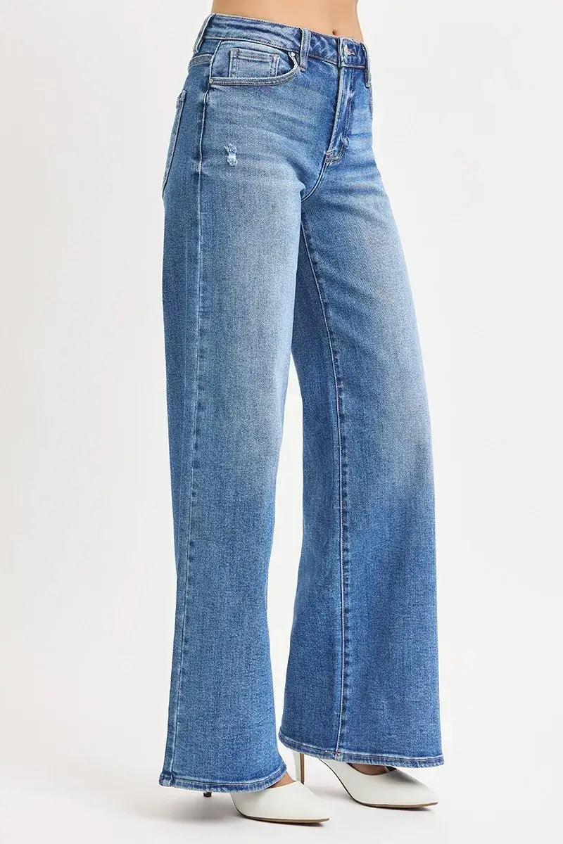 Medium Blue High Rise Wide Leg Jeans Plus Size - Stylish Comfort, Jeans, $ 75.00, A Moment Of Now™