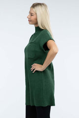 Women's Mock Neck Short Sleeve Mini Sweater Dress with Pocket, ZENANA, $ 55.00