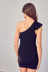 Black One Shoulder Ruffle Party Mini Dress