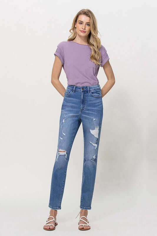 Scratchy Distressed Mom Jeans, VERVET by Flying Monkey, $ 62.95