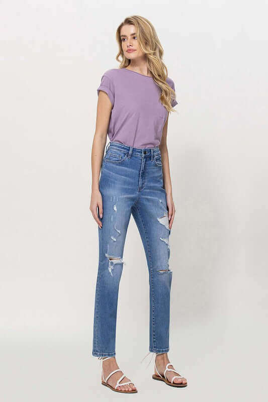 Scratchy Distressed Mom Jeans, VERVET by Flying Monkey, $ 62.95