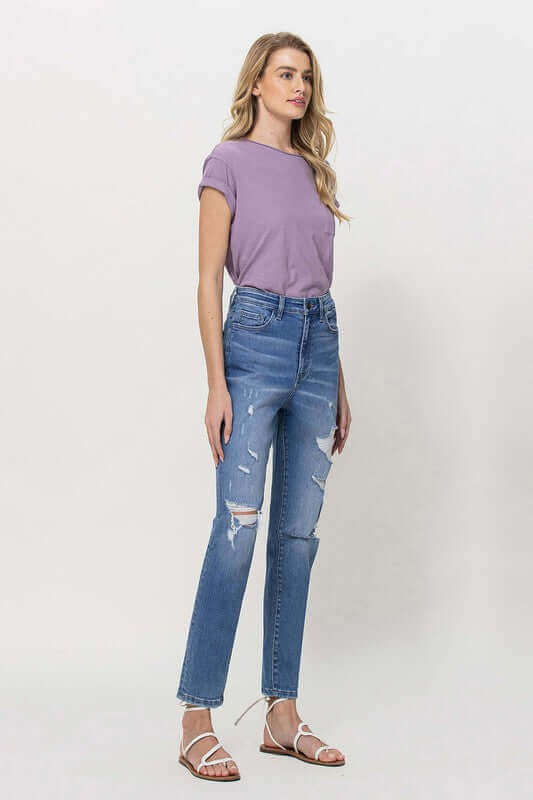 Scratchy Distressed Mom Jeans, VERVET by Flying Monkey, $ 62.95