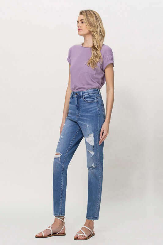 Scratchy Distressed Mom Jeans, VERVET by Flying Monkey, $ 62.95