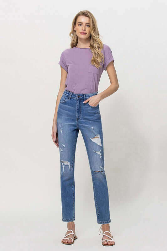 Scratchy Distressed Mom Jeans, VERVET by Flying Monkey, $ 62.95