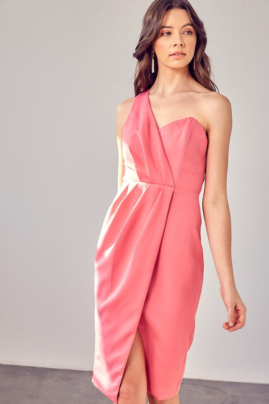 Doll Pink One Shoulder Overlap Party Dress