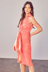 Shop Coral Sleeveless Collar Front Tie Dress | Women's Boutique Clothing, Dresses, USA Boutique