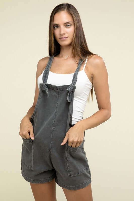 Washed Knot Strap Romper, ZENANA, $ 55.00