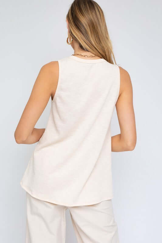 Cream White Sleeveless Ruching Top