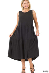 Solid Plus Size Sleeveless Tiered Midi Dress, ZENANA, A Moment Of Now