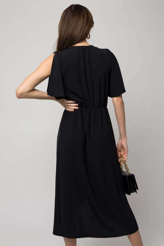 Solid V-Neck Short Sleeve Midi Dress W-Front Knot, Gilli, $ 61.95