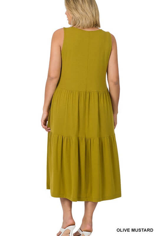 Plus Size Solid Sleeveless Tiered Midi Dress, ZENANA, $ 35.00