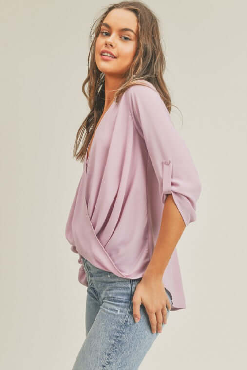 Mauve Tab Sleeve Surplice Top, Lush Clothing, $ 42.95