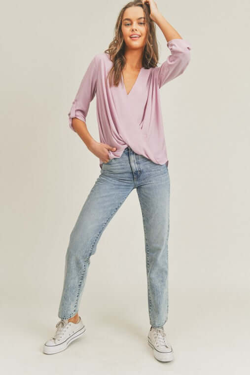 Mauve Tab Sleeve Surplice Top, Lush Clothing, $ 42.95