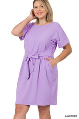 Plus Size Brushed Tie Belt Mini Dress, ZENANA, $ 29.00