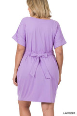 Plus Size Brushed Tie Belt Mini Dress, ZENANA, $ 29.00