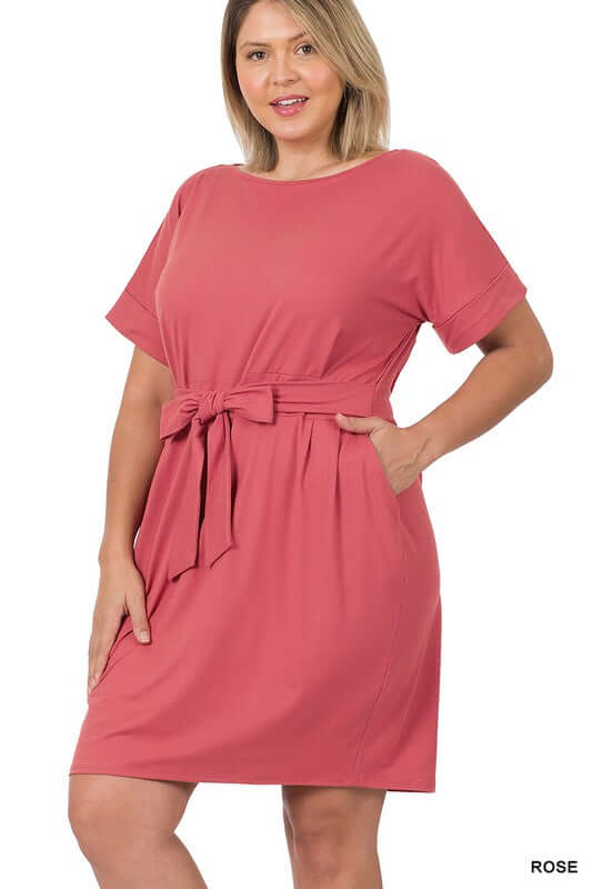 Plus Size Brushed Tie Belt Mini Dress, ZENANA, $ 29.00