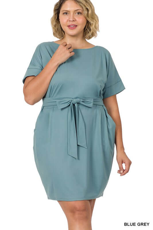 Plus Size Brushed Tie Belt Mini Dress, ZENANA, $ 29.00