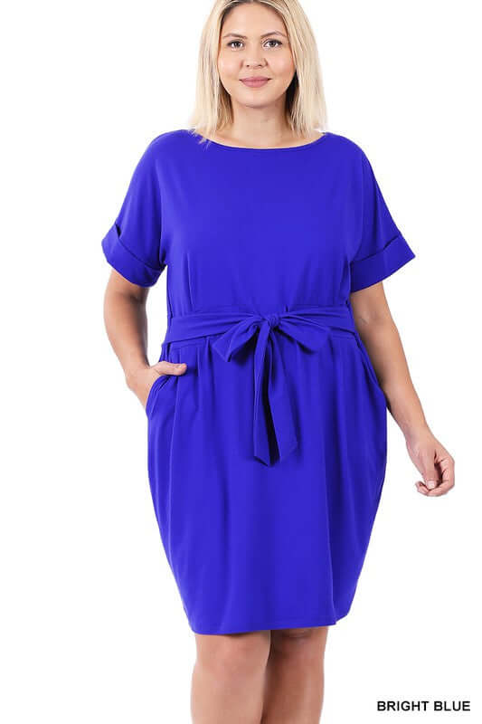 Plus Size Brushed Tie Belt Mini Dress, ZENANA, $ 29.00