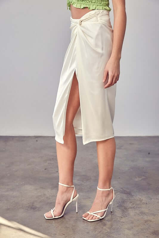 Solid Side Gathered Slit Midi Skirt, Do + Be Collection, $ 64.95