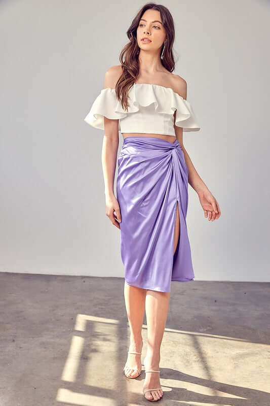 Solid Side Gathered Slit Midi Skirt, Do + Be Collection, $ 64.95