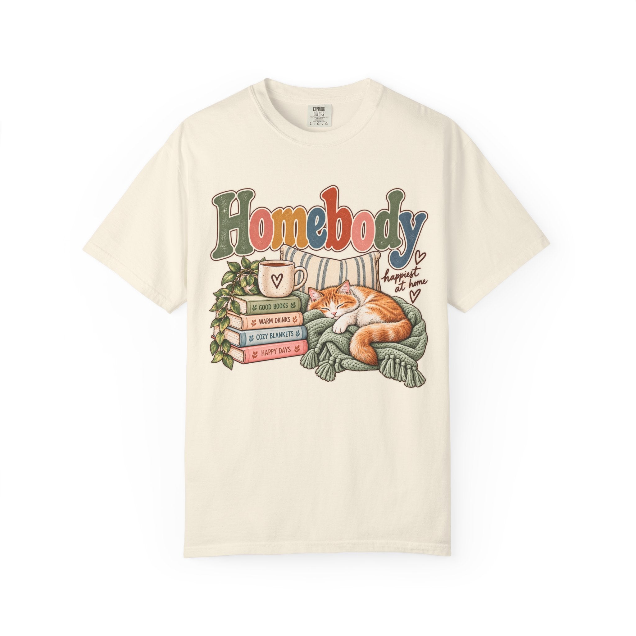Homebody T-Shirt — Cozy Cat, Books & Coffee Comfort Colors® Tee