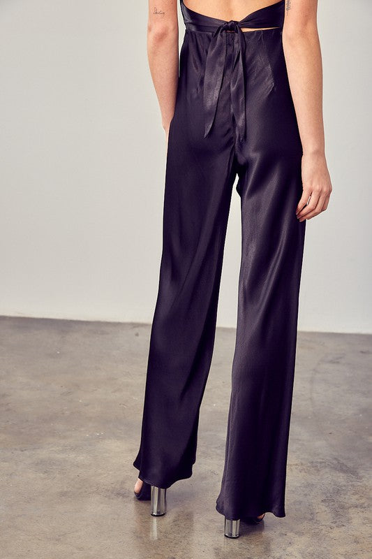 Black Satin Relaxed  Flared Pants