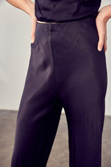 Black Satin Relaxed  Flared Pants