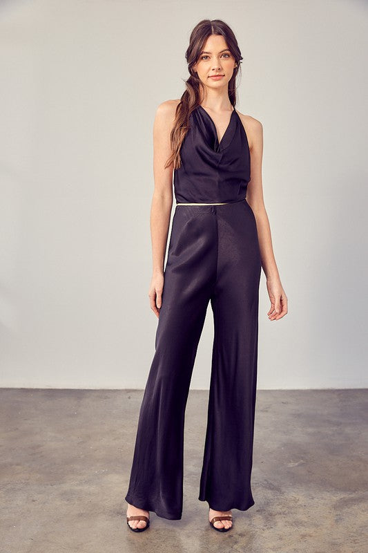 Black Satin Relaxed  Flared Pants