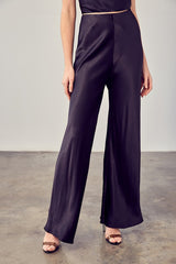 Black Satin Relaxed  Flared Pants