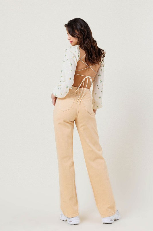 Shop Nude High Waisted Wide Cut Straight Leg Jeans | USA Women's Boutique, Jeans, USA Boutique