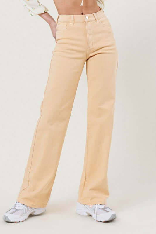 Shop Nude High Waisted Wide Cut Straight Leg Jeans | USA Women's Boutique, Jeans, USA Boutique