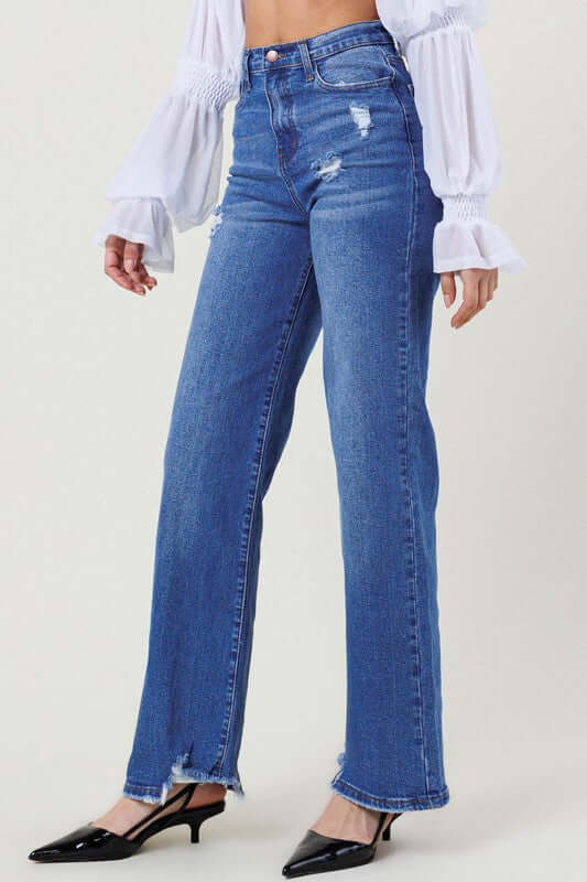 Shop Women's Medium Stone High Rise Wide Leg Jeans | USA Boutique Online, Jeans, USA Boutique