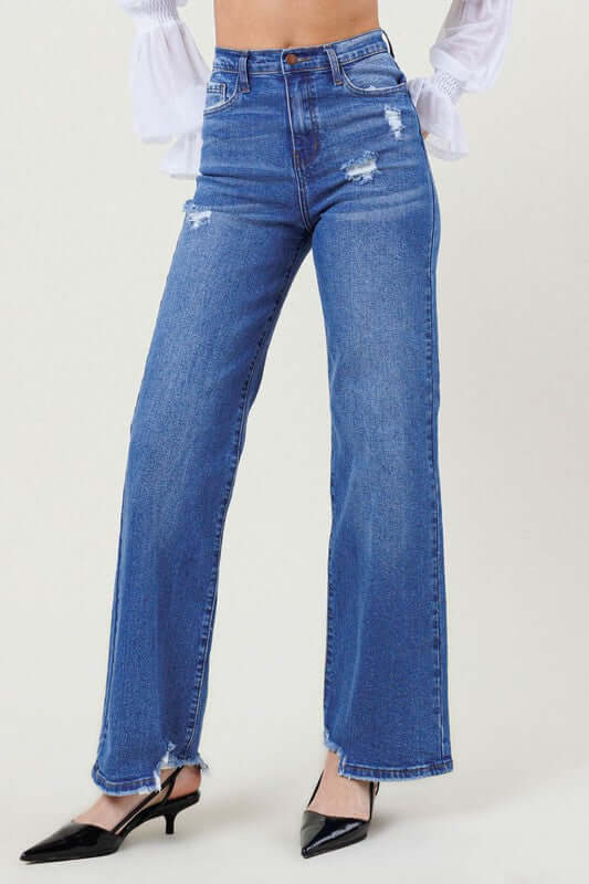 Shop Women's Medium Stone High Rise Wide Leg Jeans | USA Boutique Online, Jeans, USA Boutique