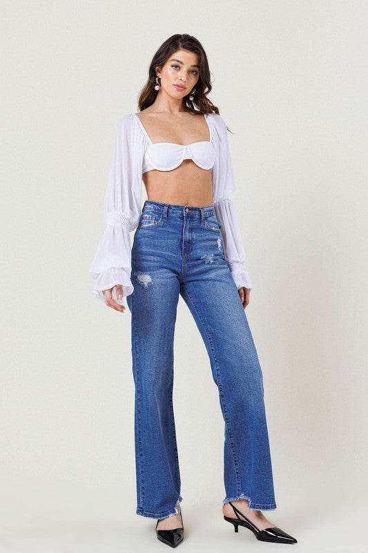 Shop Women's Medium Stone High Rise Wide Leg Jeans | USA Boutique Online, Jeans, USA Boutique
